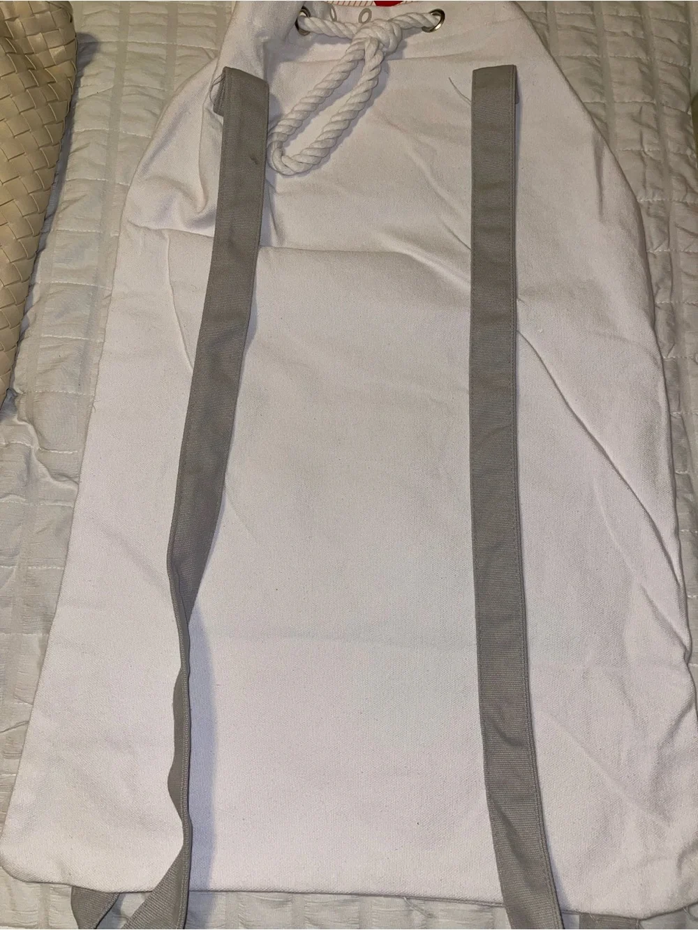 Canvas Laundry Bag with Front Pocket - White & Gray